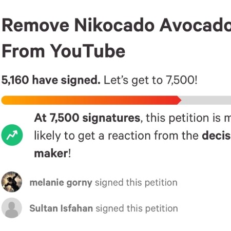 Remove Nikocado Avocado from YouTube petition.